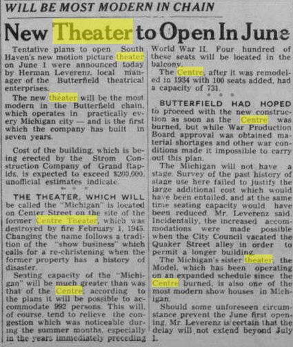 Michigan Theatre - Mar 28 1947 Article On Planned Michigan Theater (newer photo)